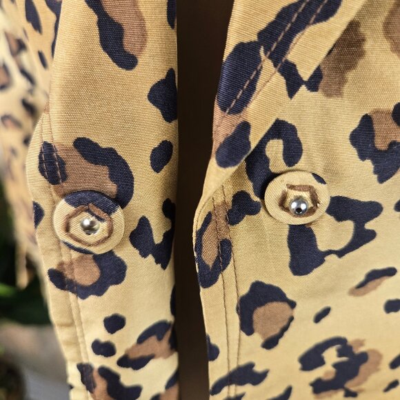 Allison Taylor Size 6 100% Silk Leopard Print Blazer ¾ Sleeve Ties at Cuffs - Picture 5 of 12